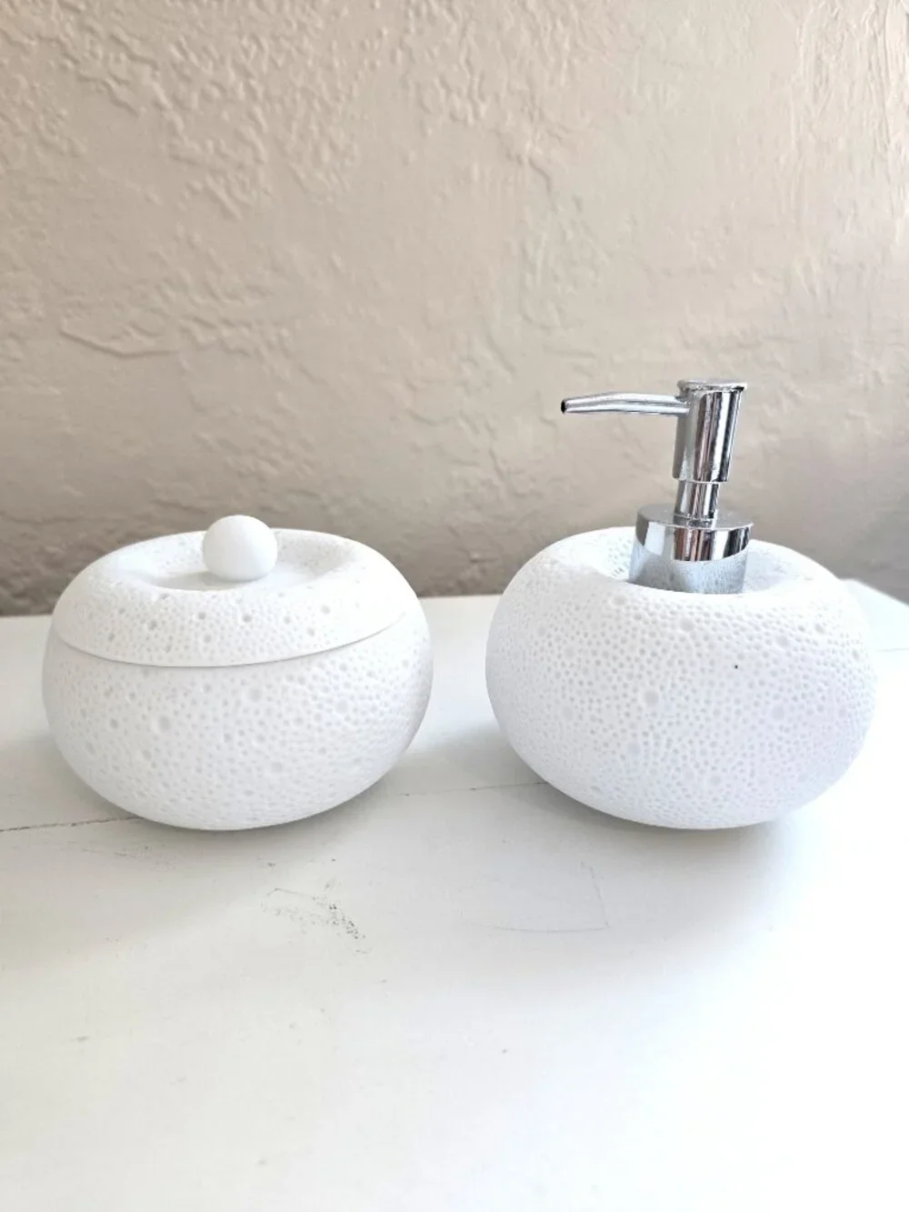 Pigeon & Poodle Hilo White Porcelain Sea Urchin 2pc Bathroom Set - Soap Pump/Jar